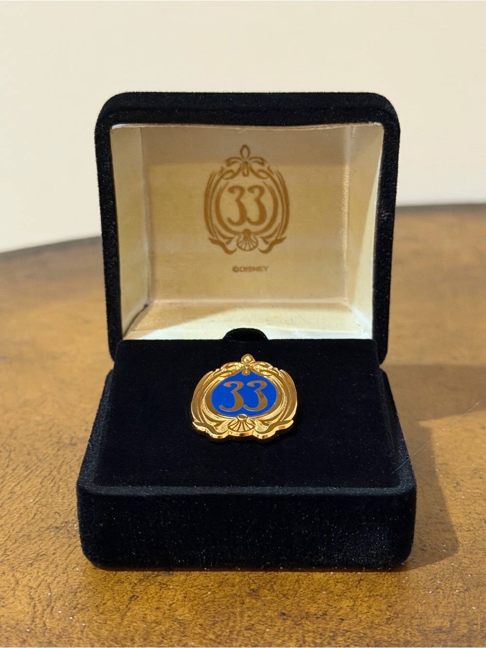 NEW DISNEYLAND CLUB 33 OFFICIAL GOLD & BLUE LOGO PIN LAPEL PIN IN BRANDED CASE